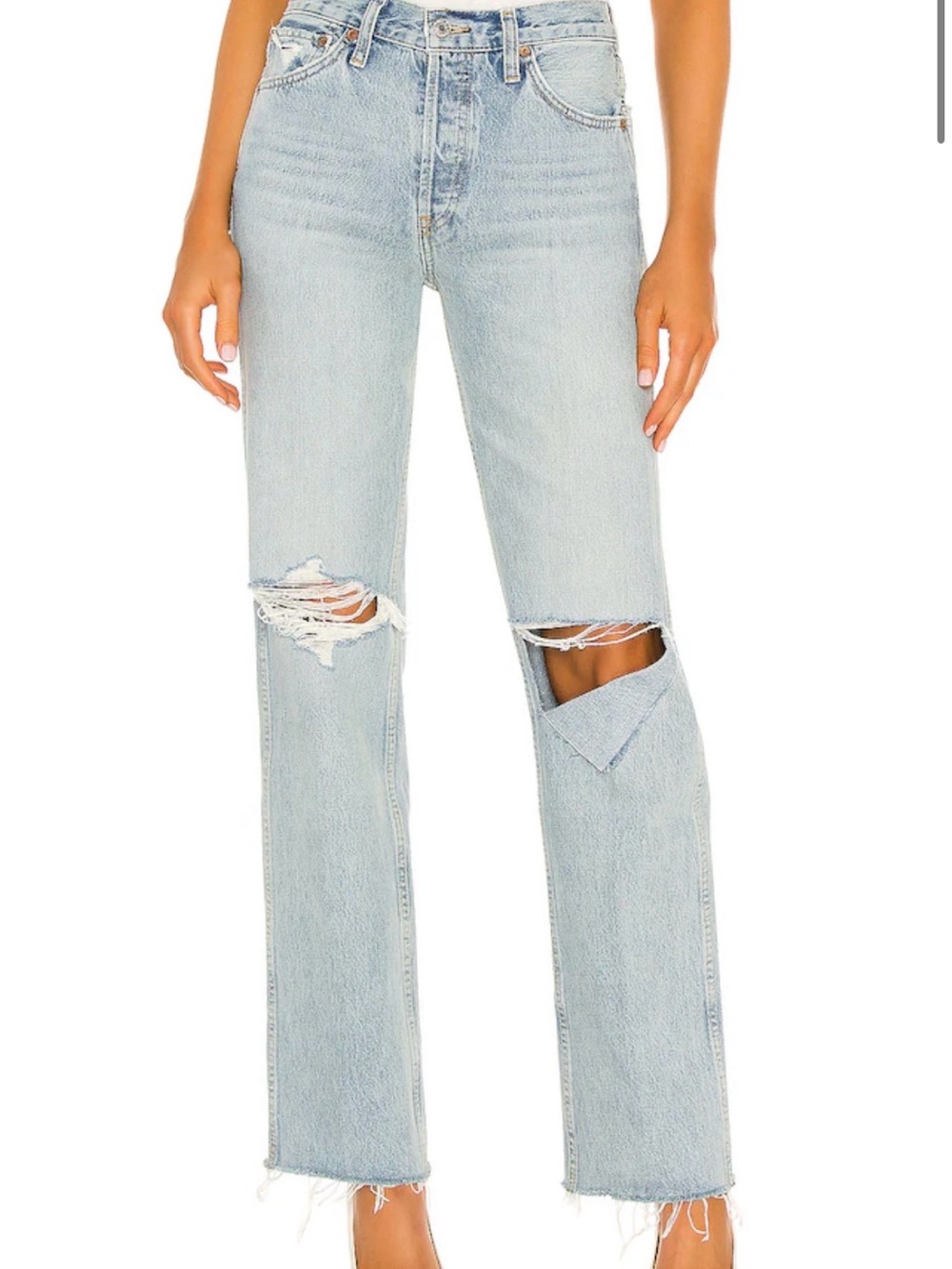 RE/DONE Originals 90s High Rise Loose Jeans in Breezy Indigo With Rips